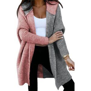 Color Block Hooded Cardigan | Open Front Knit Sweater |Cozy Casual Fall & Winter
